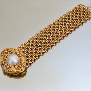 CHANEL Vintage Pearl Byzantine Chain Bracelet